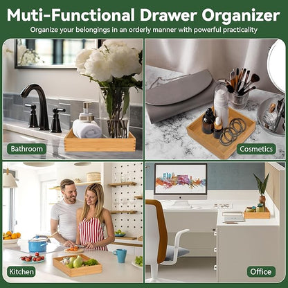 Bamboo Drawer Organizer - Kitchen Drawer Utensil Organizer Office Supplies Desk Organizer Makeup Silverware Tray Flatware Organization 8"*8"*2"