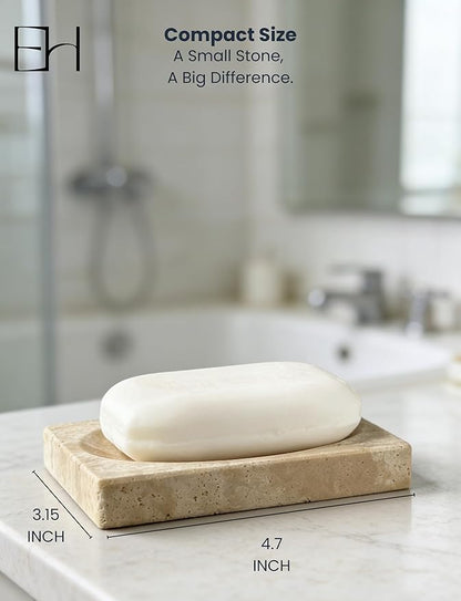 Marble Soap Dish for Shower - Stone Soap Tray Holder, Natural Soap Bar Holder Countertop Caddy, Marble Bathroom Accessories (Beige Travertine)