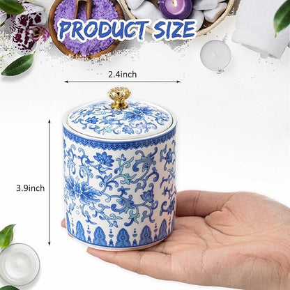 1 Pc Vintage Chinese Ceramic Porcelain Salt Cellar with Lid Ceramic Salt Holder Container for Coffee, Sugar, Spices and Candies, Airtight Spice Jar, Kitchen Storage Dish (Lotus in Vine)