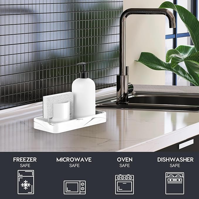 Gurygo 8" Ceramic Bathroom Vanity Tray for Kitchen Counter - Kitchen Soap Tray - Rectangular Ceramic Trays for Bathroom - Porcelain Large Serving Trays (Marble, Set/1)