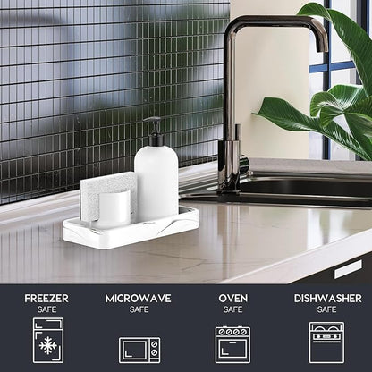 Gurygo 8" Ceramic Bathroom Vanity Tray for Kitchen Counter - Kitchen Soap Tray - Rectangular Ceramic Trays for Bathroom - Porcelain Large Serving Trays (Marble, Set/1)