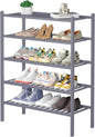 ROMGUAR CRAFT 5 Tier Bamboo Shoe Rack for Closet Free Standing Wood Shoe Shelf for Entryway Small Space Stackable 27"x11"x33" (Grey)