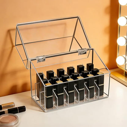 ATOMUS Lipstick Holder Display Case, 18 Slots Lipstick Organizer Storage with Dust Cover Transparent Acrylic Cosmetic Makeup Lipgloss Rack Holder