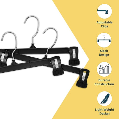 Lifemaster Pants Hangers with Clips Pack of 10, 12-Inch Heavy-Duty Clothes Hangers with Non-Slip Ridged Grip Clips & 360° Swivel Hook, Space-Saving Closet Organizer for Pants, Skirts & Shorts, Gray