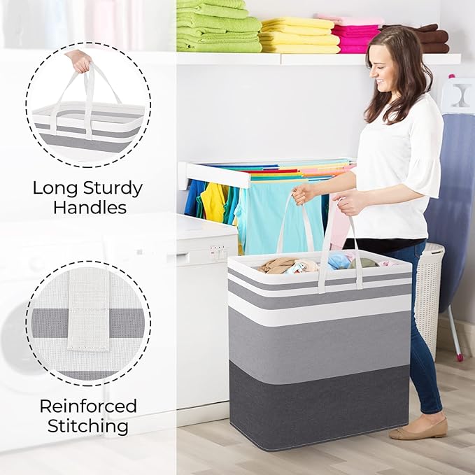 StorageRight Laundry Basket Hamper Large Collapsible Laundry Hamper with Easy Carry Handles，Freestanding Clothes Hampers for Laundry, Bedroom, Dorm, Clothes, Towels, 100L, Gradient Grey