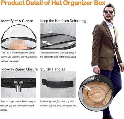 Clear Organizers Hat Box, Cowboy Baseball Cap Storages Box, Hat Organizer Storage Display Case, Wide Brim Hats Boxes for Women Storage, Room Organization (Black)