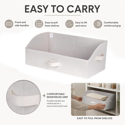 WUIKE 3 Pack Extra Large Closet Storage Bins with Handles, Fabric Trapezoid Storage Binsr for Organizing Clothes, Sheets, Blankets, White & Beige