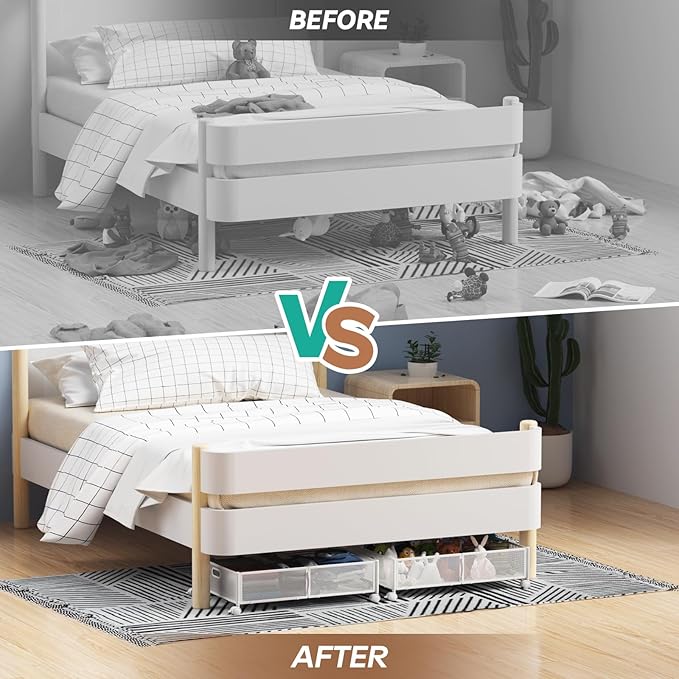 PHINOX Under Bed Storage with wheels, Under the Bed Storage Containers,Upgrade Crossed Iron Wire, Metal Rolling Underbed Storage Containers for Bedroom Clothes Shoes Blankets-2 Pack,White