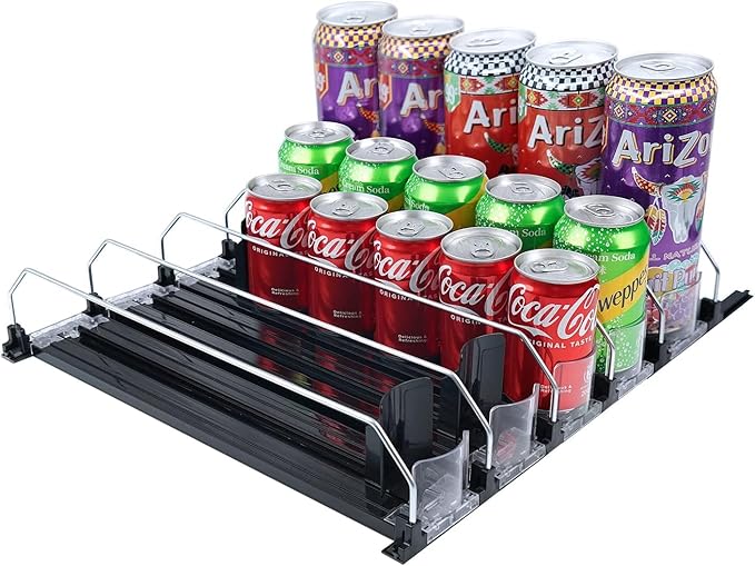 Soda Can Organizer for Fridge, Self-Pushing Drink Holder for Refrigerator, Adjustable Width Beverage Water Beer Storage for Kitchen Pantry, Holds up to 30 Cans