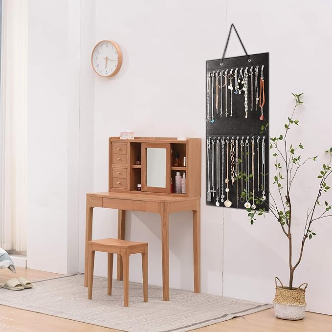 Hanging Jewelry Organizer Storage with 24 Hooks Wall Mounted Jewelry Display Hanging on Door Closet Necklace Holder for Bracelet Ring Chain-Patent Design (Black)