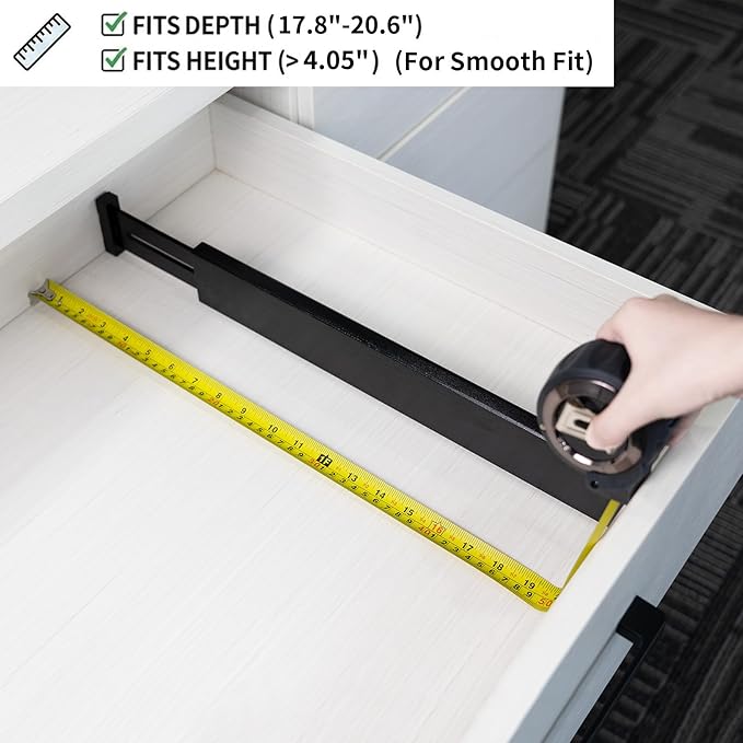 Utoplike 4 pcs Bamboo Kitchen Drawer Dividers Large, Adjustable Black Drawer Organizers, Spring Loaded, Works in Kitchen, Dresser, Bathroom, Bedroom, Drawer, Desk, 2.4" H