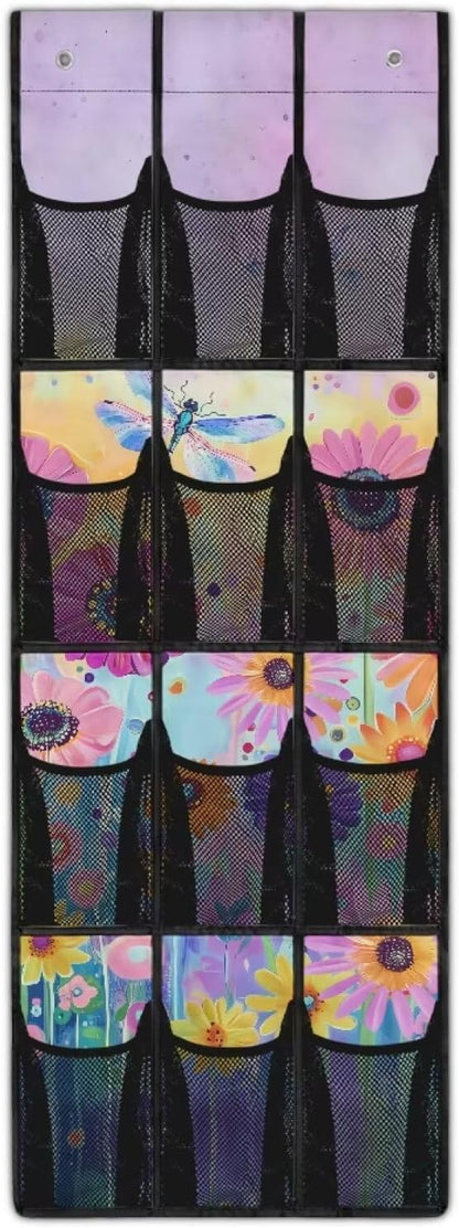 Dragonfly Floral Back of Door Shoe Organizer Collapsible Hanging Shoe Rack for Closet Portable Over Door Storage for Apartment Bathrooms No Dril Hanging Storage Organizer