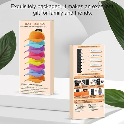 Eiito Hat Organizer for Baseball Caps, 1 Pack Strong Adhesive Hat Rack for Wall, Multilayer Hat Storage Display Holder, Wall Mounted Hat Hooks Hold up to 8 Hats for Closet (Black 1PCS)