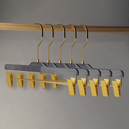 Acrylic Clip-Hangers Grey for Pants, Skirts and Shorts with 360 Degree Silver/Golden Hook | Space Saving & Non-Slip | 5 Pack