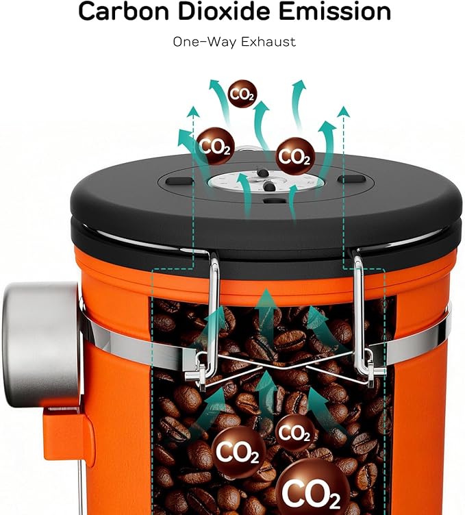 Coffee Gator Coffee Canister, 16oz Airtight Stainless Steel Kitchen Food Storage Container with Date Tracker, Scoop for Sugar,Grounds Coffee, Beans,Tea, Sugar, Cereal, Flour, Cookies Jars - Orange