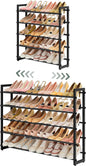 FAVOOSTY 5-Tier Expandable Shoe Rack, Adjustable Shoe Shelf Storage Organizer Space Saving Metal Free Standing Shoe Rack for Entryway Closet Doorway, Silver Grey (Black, 5 Tier)