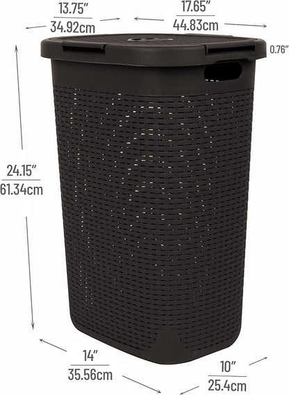 Mind Reader Slim Laundry Hamper with Lid, 60L Tall Clothes Basket, Narrow Tapered Design for Bathrooms, Closets and Laundry Rooms, Plastic, Brown