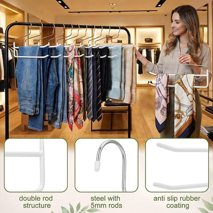 Unittype 10 Pcs Pants Hangers Double Rod Saving Space Jean Hangers Non-Slip Open-Ended Chrome Steel Clothing Rack for Apartment Closet Storage Organizer Leggings Trousers Scarves Slacks (White)
