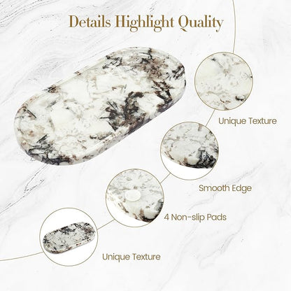 Natural Marble Tray Bathroom Tray, Luxury Decorative Trays for Bathroom, Vanity, Dresser, Kitchen & Home Decor, Valentine's Day House Warming Gifts New Home (Gold)