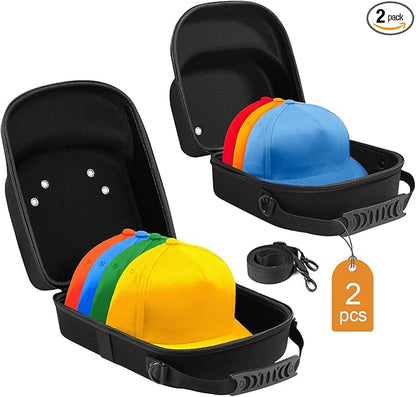 Epesoware 2 PCS Hard Hat Travel Cases for Baseball Caps - Crush Proof Cap Carrier for 7 Hats, Hat Storage Organizer with Adjustable Shoulder Strap, Trolley Sleeve and Handle, for Travel & Home Use