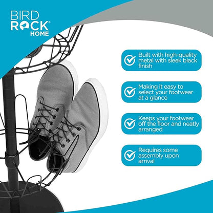 Internet's Best 3 Tier Metal Shoe Tree | Black Finish | 18-Pair Shoe Organization | Free Standing Tower Weighted Base