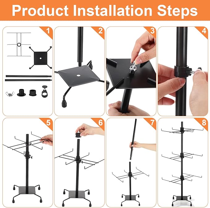 RattanView 2 Pcs Jewelry Rotating Display Stand Adjustable Metal Earrings Bracelet Display Rack Hanging Jewelry Spinning Organizer Tree with Hooks for Vendor Events Selling(3 Tier,Black)