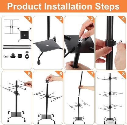 RattanView 2 Pcs Jewelry Rotating Display Stand Adjustable Metal Earrings Bracelet Display Rack Hanging Jewelry Spinning Organizer Tree with Hooks for Vendor Events Selling(3 Tier,Black)