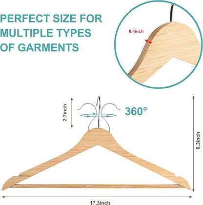 Quality Hangers Premium Slim Wooden Hangers 120 Pack - Thin Space Saving Hangers with 360 Degree Swivel Hook & Shoulder Groves Types of Clothing – Natural (120, Natural)