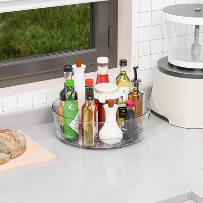 Yieach 12" W Clear Acrylic Lazy Susan Turntable for Refrigerator,Cabinet - with Handle - 2 Pack Large Fridge Sauce Condiment Turn Table Organizer,Spinning Round Spice Rack Carousel for Pantry,Kitchen