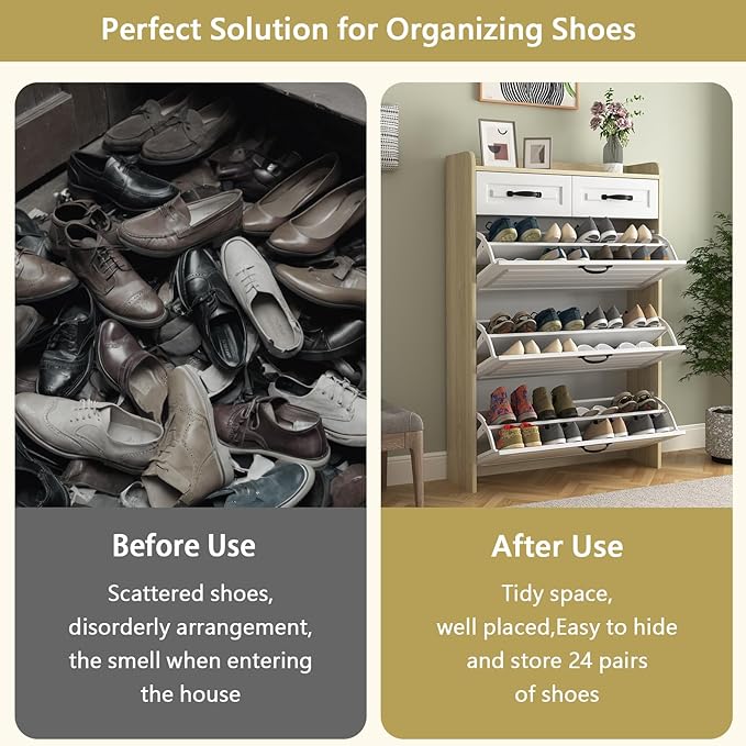 VERYKE Shoe Storage Cabinet for Entryway with 3 Flip Drawers and 2 Top Drawers,Large Shoe Rack Organizer Cabinet for Closet,Hallway