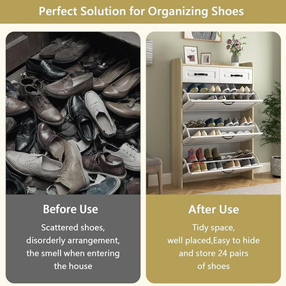 VERYKE Shoe Storage Cabinet for Entryway with 3 Flip Drawers and 2 Top Drawers,Large Shoe Rack Organizer Cabinet for Closet,Hallway