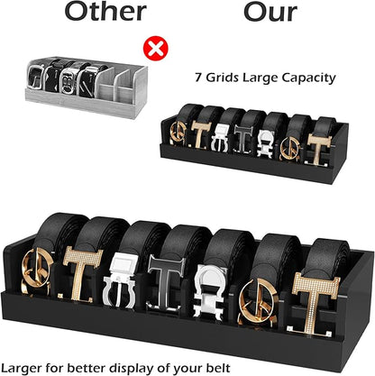 Belt Organizer for Drawer - Bamboo Belt Storage Organizer | Belt Rack for Closet Wall Mount Men Women Tie Sock Bra Scarf Ribbon (Black, 2 * 7Grids)