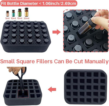 Essential oils Organizer Holder Foam Pad with Slots, Holds 30 bottles of 10ml、15ml Bottles, Removable Dividers，Black