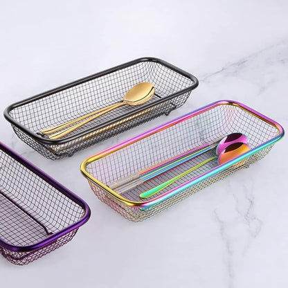 Buyer Star Stainless Steel Cutlery Drawer Organizer Pack of 6, Silver Mesh Storage Baskets with 4 Triangle Racks, Stackable Utensil Holder for Holding Flatware Kitchen Utensil