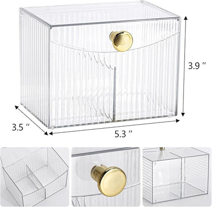 Tbestmax Qtip Holder Dispenser 2-Section Clear Bathroom Organizer 2 Grids Cotton Swab/Pad/Ball Holder Container Cosmetics Storage for Vanity