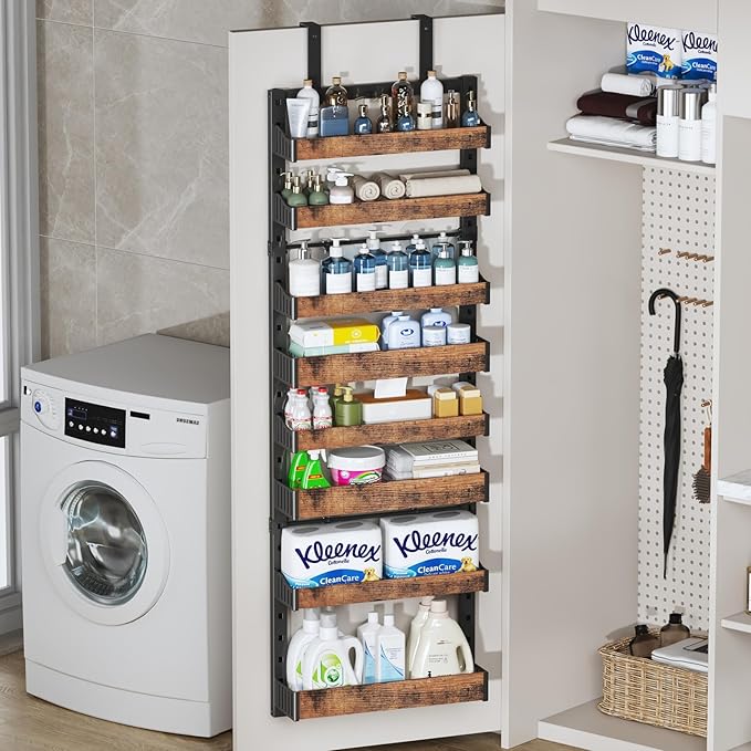 8-Tier Over The Door Pantry Organizer, Heavy-Duty Metal Wall Mount or Hanging Spice Rack, behind the door storage Shelves with Adjustable Basket, Back of Door Organizer for Kitchen Cabinet and Closet