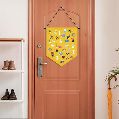 Wall Hanging Brooch Organizer Storage Board Colorful Enamel Pin Badge Canvas Display Banner Earrings Case Collection Holder 12.6x10in(Not Include Any Accessories) (Yellow)