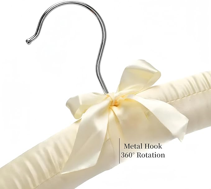 5 Pack Satin Padded Hangers for Women Clothing, Anti Slip Sponge Fabric Clothing Hangers Coat Racks for Sweater, Coat, Suit, Dress (Beige)