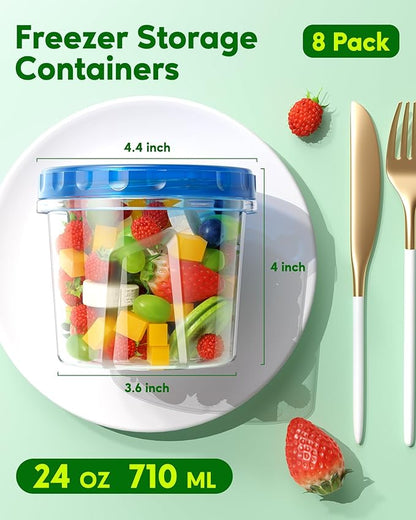 Canfanni 8 Pack-24 OZ Freezer Storage Containers, Plastic Soup Container with Lids, BPA Free Food Storage Containers with Twist Top Lids, Reusable, Microwave and Dishwasher Safe