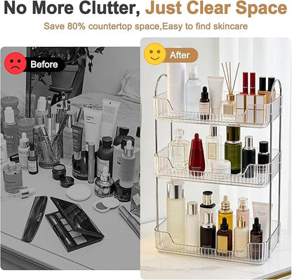 Bathroom Counter Organizer, Makeup Organizer for Vanity, Skincare Organizers Shelf - Tierd Perfume Organizer for Bathroom Dresser Vanity (Clear, 3-Tier)