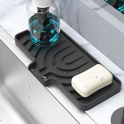 Sponge Holder for Kitchen Sink, Dish Sponge Holder & Soap Tray with Drain, Bathroom Sink Sponge Drying Rack & Perfect Organizer for Dispenser,Bottle,Cup on Sinks or Counter (10"x 4"Black)