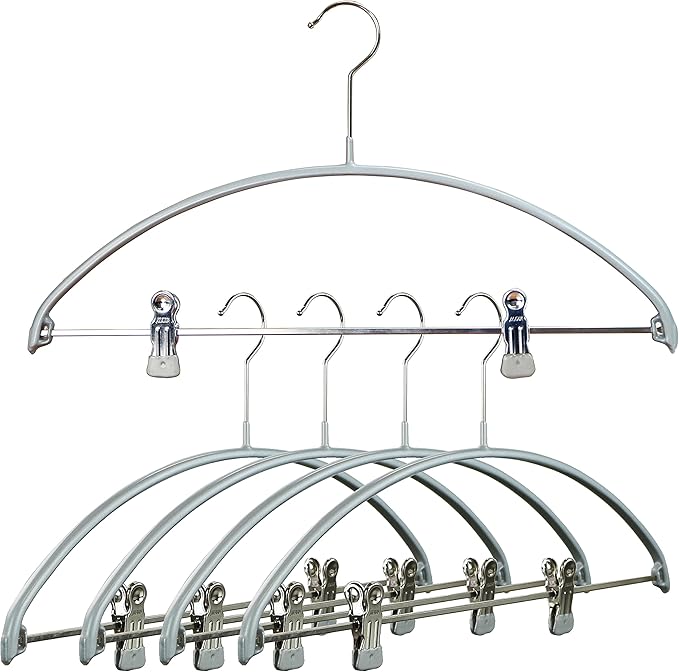Mawa by Reston Lloyd European Non-Slip Metal Clothing Hanger, Smooth Shoulder Support & Adjustable Pant Clips, Set of 5, Silver