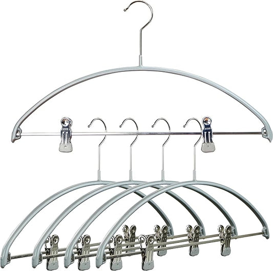 Mawa by Reston Lloyd European Non-Slip Metal Clothing Hanger, Smooth Shoulder Support & Adjustable Pant Clips, Set of 5, Silver