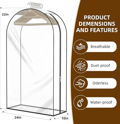 Upgraded Thickened Clear Garment Bags for Hanging Clothes 4 Packs, 10“ Gusseted Clothes Hanging Storage Bags for Closet, Shirts, Coats, Dresses (32 inch)
