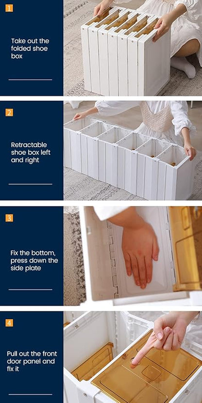 Plastic Shoe Boxes with Lids, Stackable Shoe Boxes Ideal for Kids Men Women, Harder Shoe Storage Boxes, Solid Construction and Quality Appearance, Foldable, Easy Assembly (3 Layer)