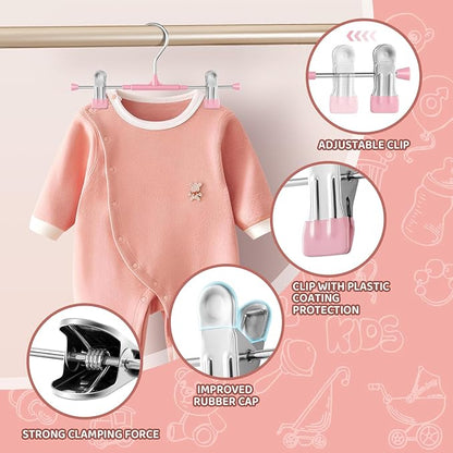 HUADYMEET 30 Pack Baby Pants Skirt Hangers,Non-Slip Space Saving Clothes Hangers with Clips for Kids,Children,Toddler,Jeans Trousers Shorts Metal Hanger for Closet Organization,Women,Men,10inch(Pink)