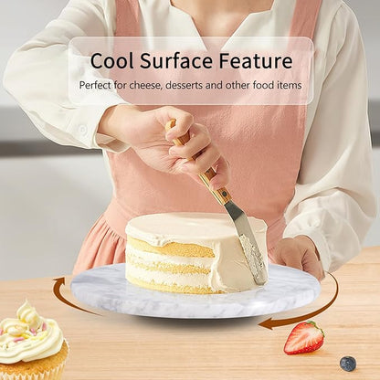 12" Mable Lazy Susan, 100% Natural Marble Round Tray with Silent Rotating, Kitchen Turntable Storage Turner Revolving Cake Leveler Spinner for Cupcake, Food, Seasoning
