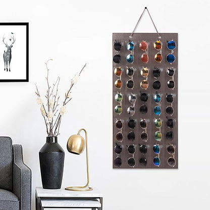 Sunglasses Organizer Storage- Hanging Eyeglasses Wall Pocket Mounted,Eyewear Display,25 Slots (Black, Large)