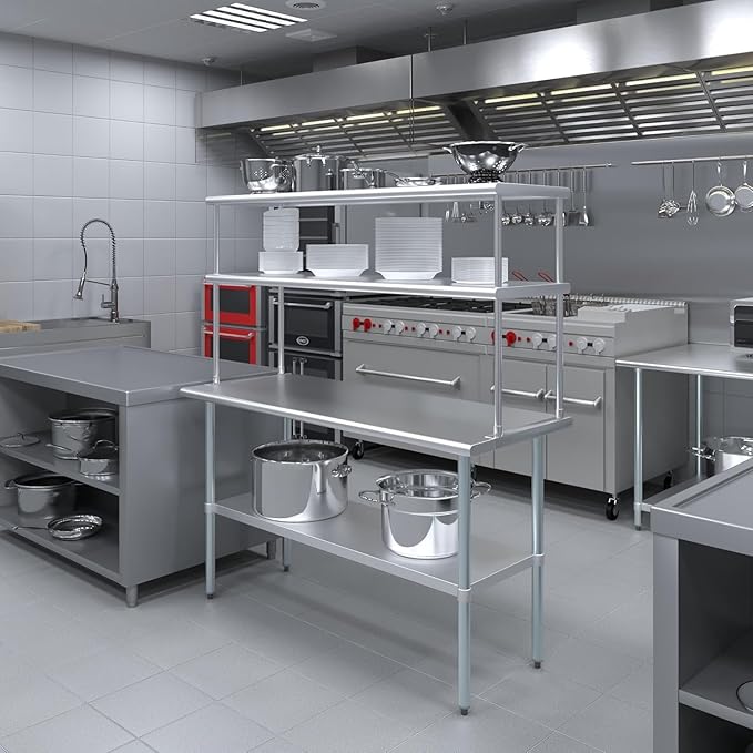 NSF Certified 18 Gauge Heavy Duty Stainless Steel Double overshelf with Brackets for Kitchens, Utility Rooms, Storage, Offices & Home