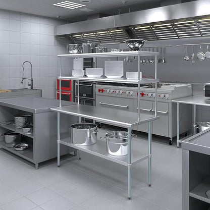 NSF Certified 18 Gauge Heavy Duty Stainless Steel Double overshelf with Brackets for Kitchens, Utility Rooms, Storage, Offices & Home